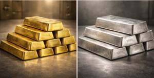 Gold vs silver price chart with upward trend line showing historical gold market performance