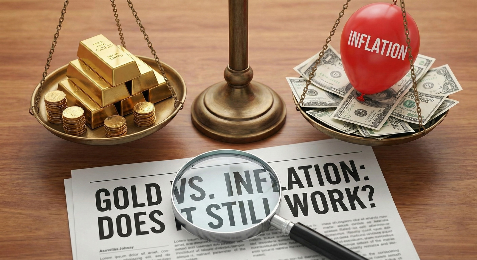 Gold vs inflation comparison graphic showing gold coins and rising price trend